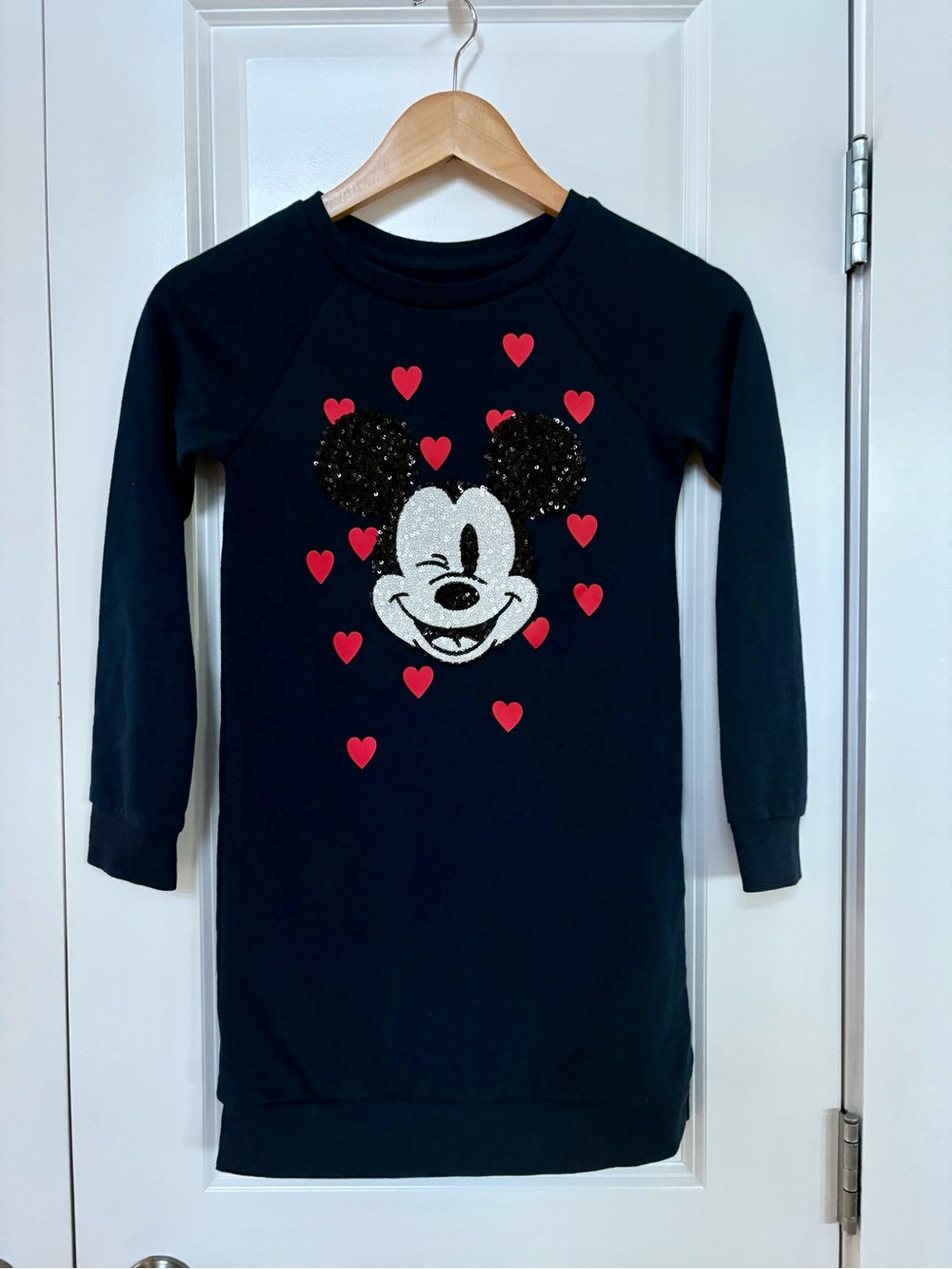 GAP Mickey Mouse Navy Heart Sequin Sweatshirt Dress Tunic Kids Medium 8